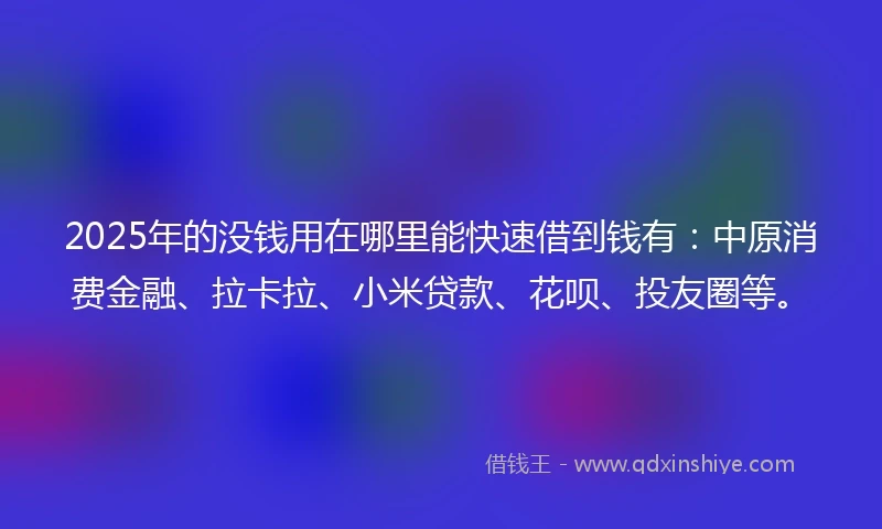 2025年的没钱用在哪里能快速借到钱有：中原消费金融、拉卡拉、小米贷款、花呗、投友圈等。