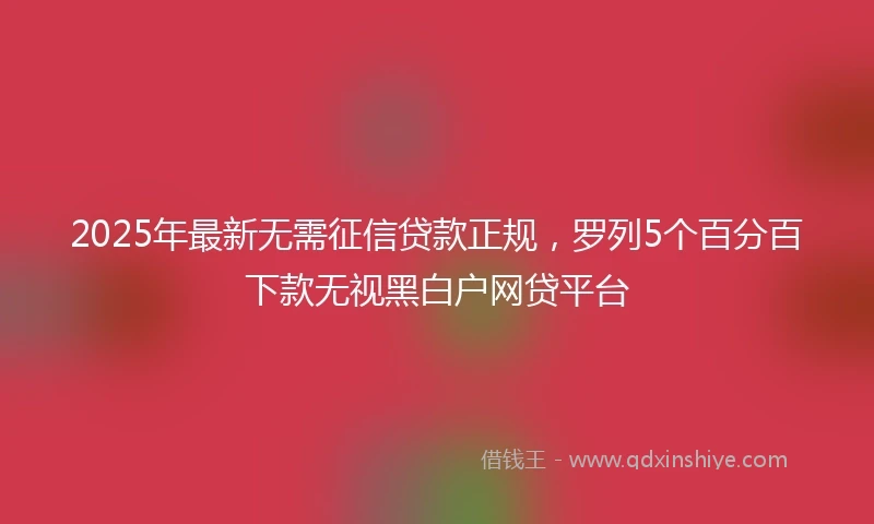 2025年最新无需征信贷款正规，罗列5个百分百下款无视黑白户网贷平台