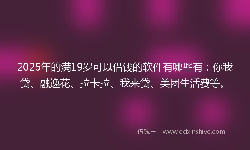 2025年的满19岁可以借钱的软件有哪些有：你我贷、融逸花、拉卡拉、我来贷、美团生活费等。