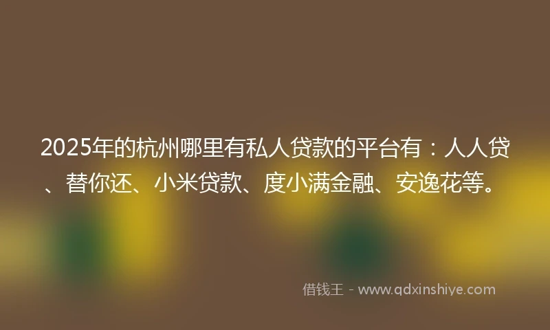 2025年的杭州哪里有私人贷款的平台有：人人贷、替你还、小米贷款、度小满金融、安逸花等。
