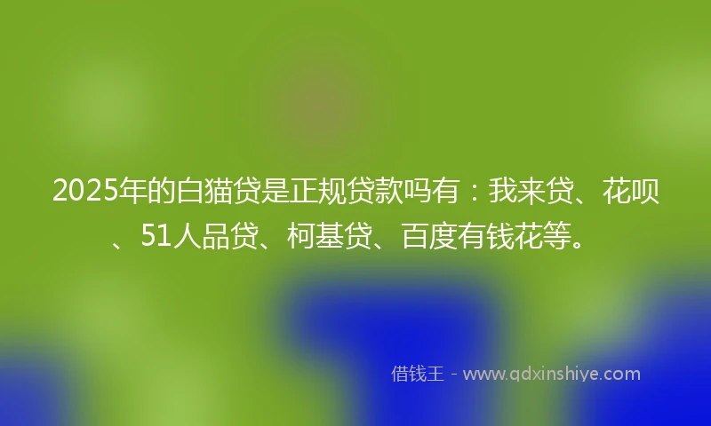 2025年的白猫贷是正规贷款吗有：我来贷、花呗、51人品贷、柯基贷、百度有钱花等。