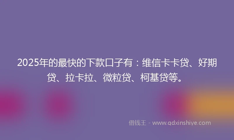 2025年的最快的下款口子有：维信卡卡贷、好期贷、拉卡拉、微粒贷、柯基贷等。