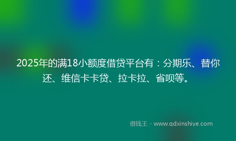 2025年的满18小额度借贷平台有：分期乐、替你还、维信卡卡贷、拉卡拉、省呗等。