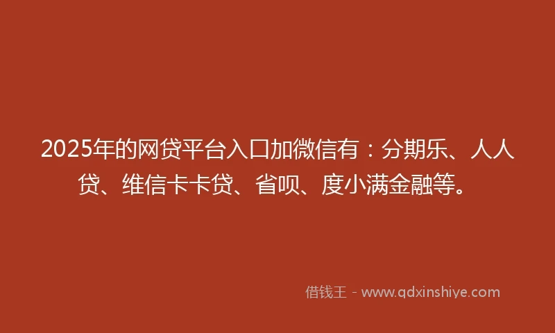 2025年的网贷平台入口加微信有：分期乐、人人贷、维信卡卡贷、省呗、度小满金融等。