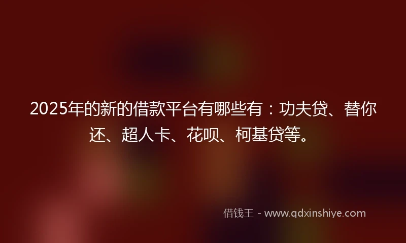 2025年的新的借款平台有哪些有：功夫贷、替你还、超人卡、花呗、柯基贷等。