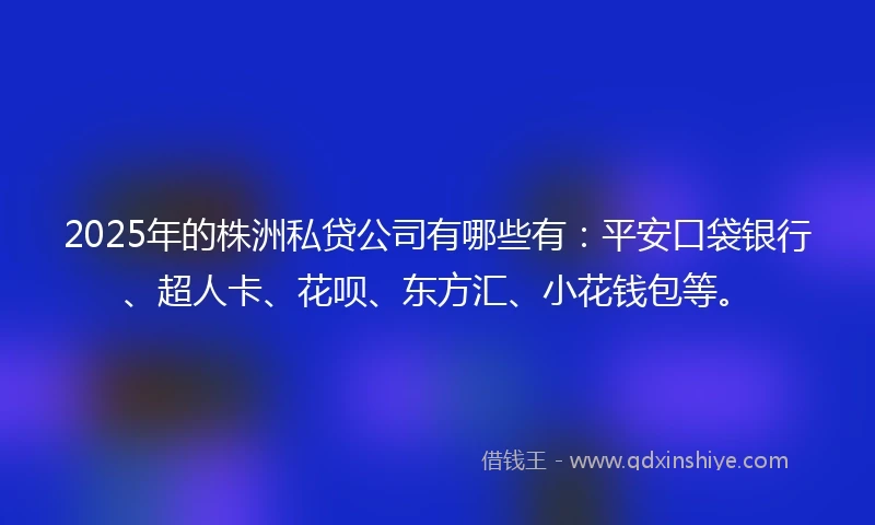 2025年的株洲私贷公司有哪些有：平安口袋银行、超人卡、花呗、东方汇、小花钱包等。