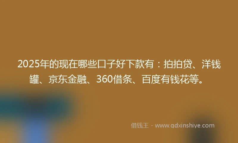 2025年的现在哪些口子好下款有：拍拍贷、洋钱罐、京东金融、360借条、百度有钱花等。