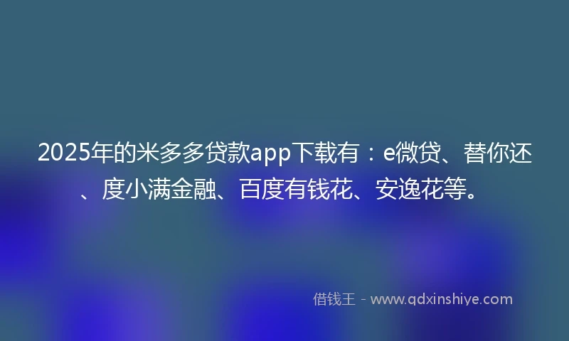 2025年的米多多贷款app下载有：e微贷、替你还、度小满金融、百度有钱花、安逸花等。