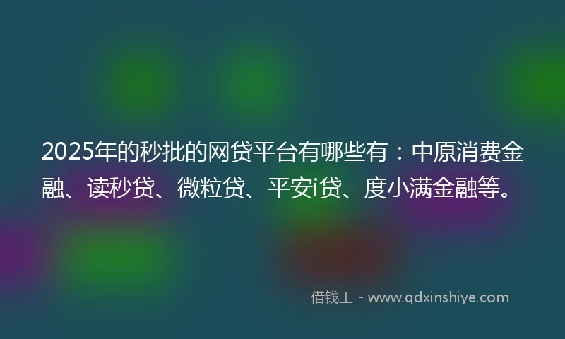 2025年的秒批的网贷平台有哪些有：中原消费金融、读秒贷、微粒贷、平安i贷、度小满金融等。