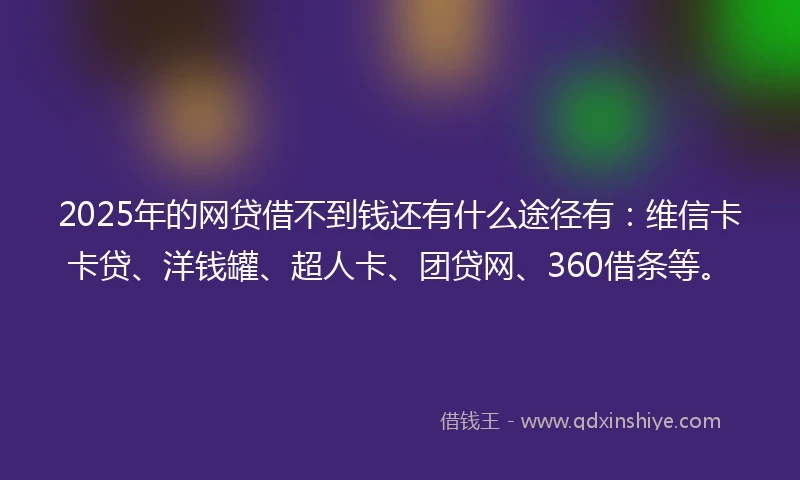 2025年的网贷借不到钱还有什么途径有：维信卡卡贷、洋钱罐、超人卡、团贷网、360借条等。