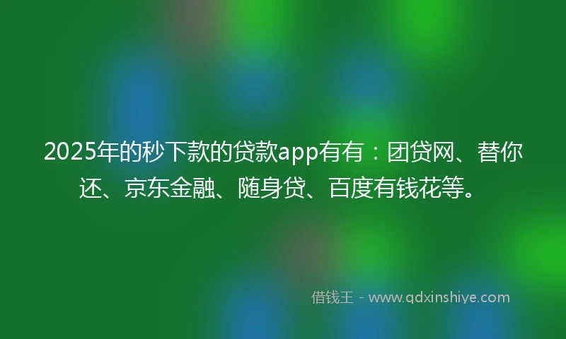 2025年的秒下款的贷款app有有：团贷网、替你还、京东金融、随身贷、百度有钱花等。
