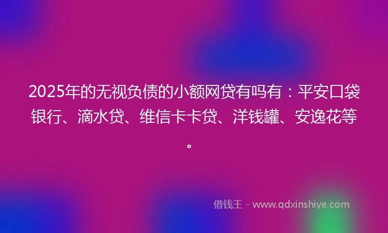2025年的无视负债的小额网贷有吗有：平安口袋银行、滴水贷、维信卡卡贷、洋钱罐、安逸花等。