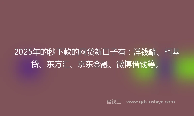 2025年的秒下款的网贷新口子有：洋钱罐、柯基贷、东方汇、京东金融、微博借钱等。