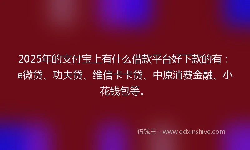 2025年的支付宝上有什么借款平台好下款的有：e微贷、功夫贷、维信卡卡贷、中原消费金融、小花钱包等。