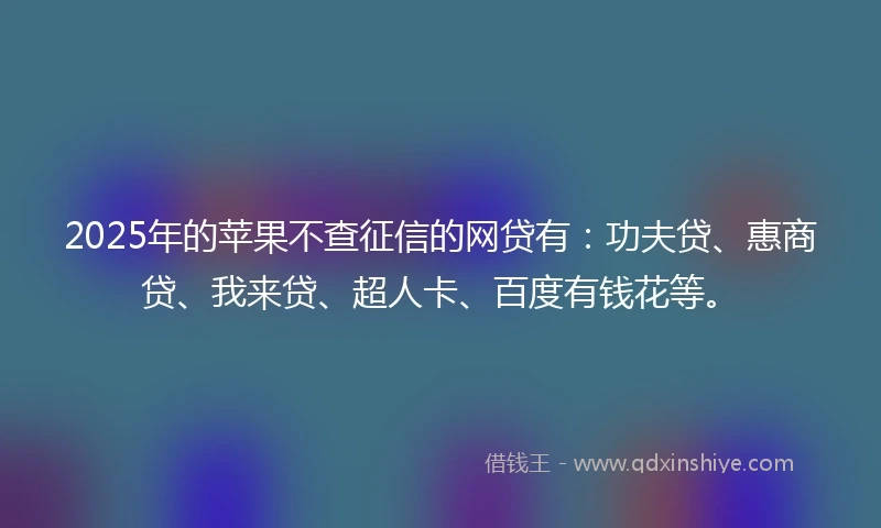 2025年的苹果不查征信的网贷有：功夫贷、惠商贷、我来贷、超人卡、百度有钱花等。