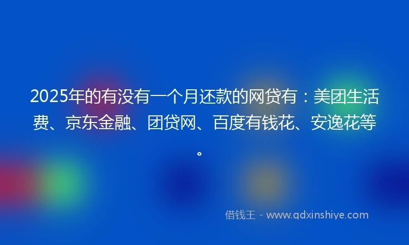 2025年的有没有一个月还款的网贷有：美团生活费、京东金融、团贷网、百度有钱花、安逸花等。