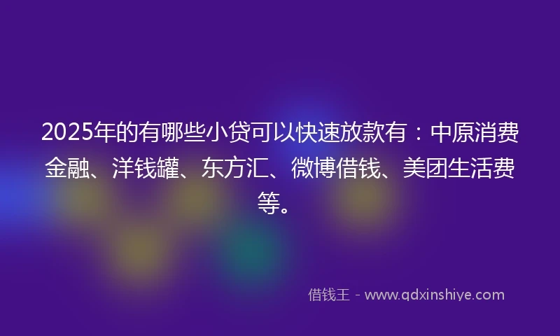 2025年的有哪些小贷可以快速放款有：中原消费金融、洋钱罐、东方汇、微博借钱、美团生活费等。