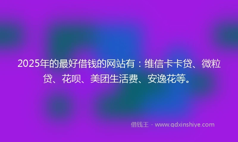 2025年的最好借钱的网站有：维信卡卡贷、微粒贷、花呗、美团生活费、安逸花等。