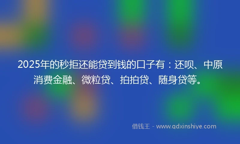 2025年的秒拒还能贷到钱的口子有：还呗、中原消费金融、微粒贷、拍拍贷、随身贷等。