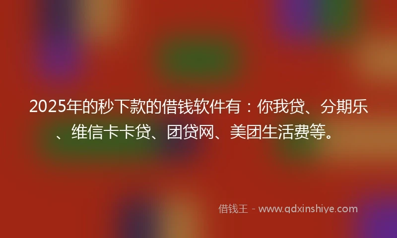 2025年的秒下款的借钱软件有：你我贷、分期乐、维信卡卡贷、团贷网、美团生活费等。