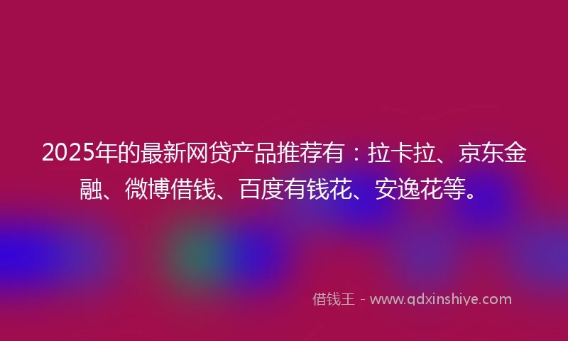 2025年的最新网贷产品推荐有：拉卡拉、京东金融、微博借钱、百度有钱花、安逸花等。