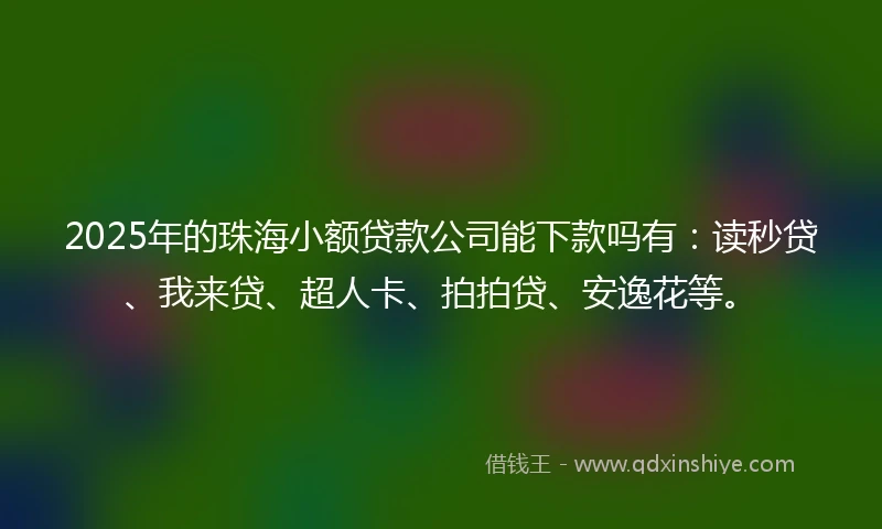 2025年的珠海小额贷款公司能下款吗有：读秒贷、我来贷、超人卡、拍拍贷、安逸花等。