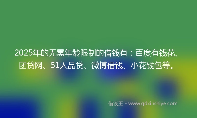 2025年的无需年龄限制的借钱有：百度有钱花、团贷网、51人品贷、微博借钱、小花钱包等。