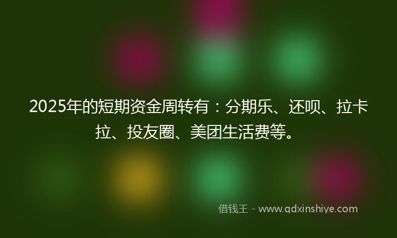 2025年的短期资金周转有：分期乐、还呗、拉卡拉、投友圈、美团生活费等。