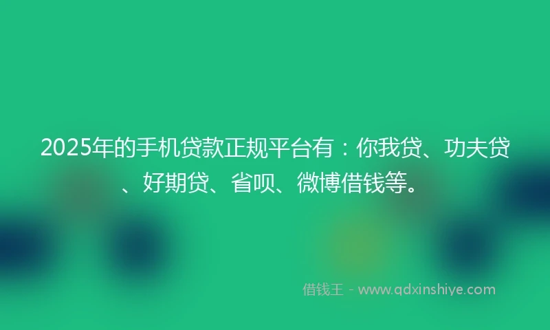 2025年的手机贷款正规平台有：你我贷、功夫贷、好期贷、省呗、微博借钱等。