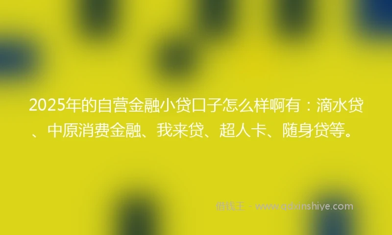 2025年的自营金融小贷口子怎么样啊有：滴水贷、中原消费金融、我来贷、超人卡、随身贷等。