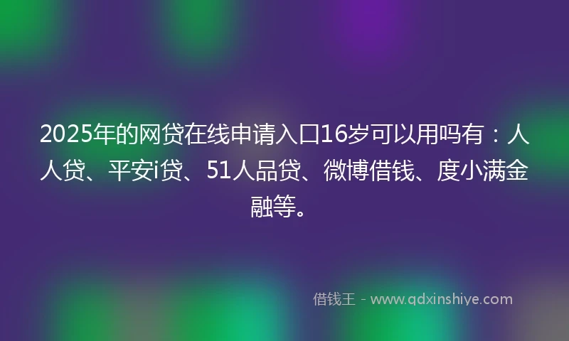 2025年的网贷在线申请入口16岁可以用吗有：人人贷、平安i贷、51人品贷、微博借钱、度小满金融等。