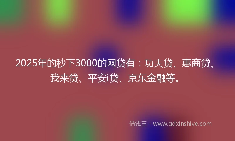 2025年的秒下3000的网贷有：功夫贷、惠商贷、我来贷、平安i贷、京东金融等。