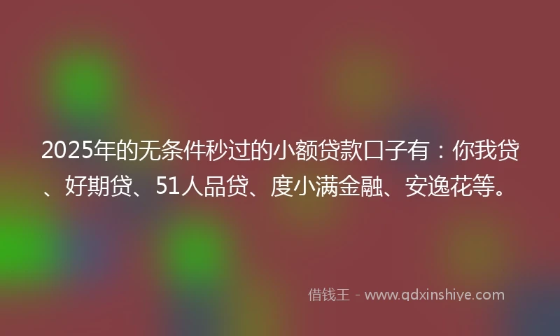 2025年的无条件秒过的小额贷款口子有：你我贷、好期贷、51人品贷、度小满金融、安逸花等。