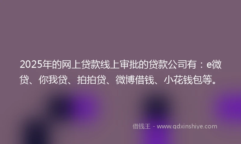 2025年的网上贷款线上审批的贷款公司有：e微贷、你我贷、拍拍贷、微博借钱、小花钱包等。
