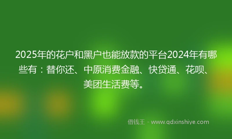 2025年的花户和黑户也能放款的平台2024年有哪些有：替你还、中原消费金融、快贷通、花呗、美团生活费等。