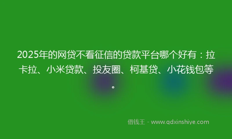 2025年的网贷不看征信的贷款平台哪个好有：拉卡拉、小米贷款、投友圈、柯基贷、小花钱包等。