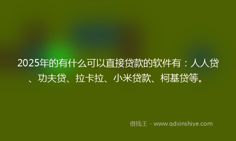 2025年的有什么可以直接贷款的软件有：人人贷、功夫贷、拉卡拉、小米贷款、柯基贷等。