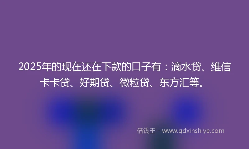 2025年的现在还在下款的口子有：滴水贷、维信卡卡贷、好期贷、微粒贷、东方汇等。