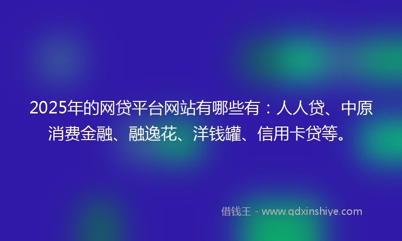 2025年的网贷平台网站有哪些有：人人贷、中原消费金融、融逸花、洋钱罐、信用卡贷等。