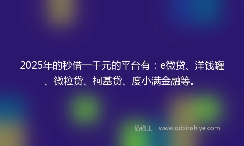 2025年的秒借一千元的平台有：e微贷、洋钱罐、微粒贷、柯基贷、度小满金融等。