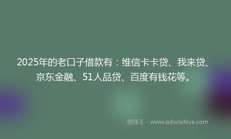 2025年的老口子借款有：维信卡卡贷、我来贷、京东金融、51人品贷、百度有钱花等。