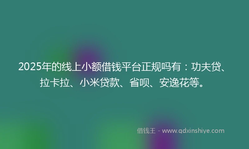 2025年的线上小额借钱平台正规吗有：功夫贷、拉卡拉、小米贷款、省呗、安逸花等。