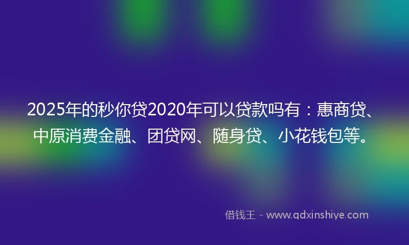 2025年的秒你贷2020年可以贷款吗有：惠商贷、中原消费金融、团贷网、随身贷、小花钱包等。