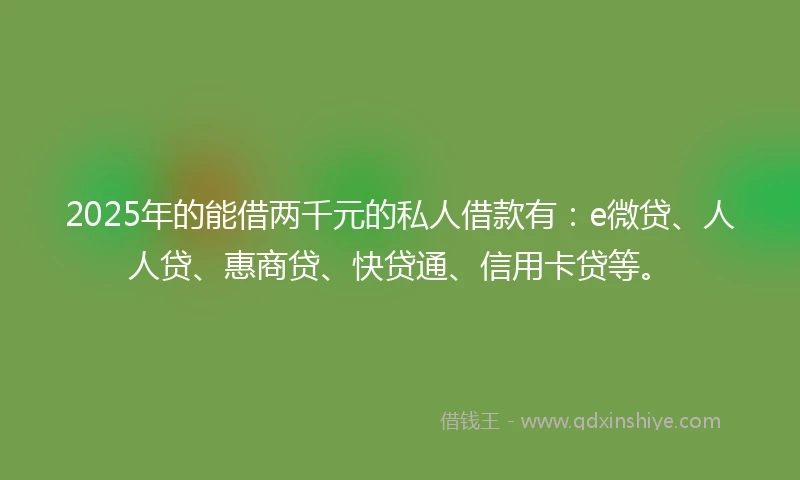 2025年的能借两千元的私人借款有：e微贷、人人贷、惠商贷、快贷通、信用卡贷等。