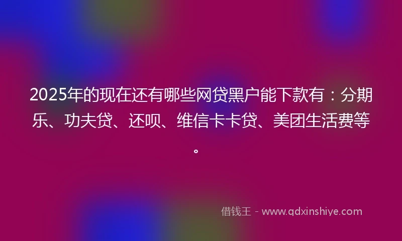 2025年的现在还有哪些网贷黑户能下款有：分期乐、功夫贷、还呗、维信卡卡贷、美团生活费等。
