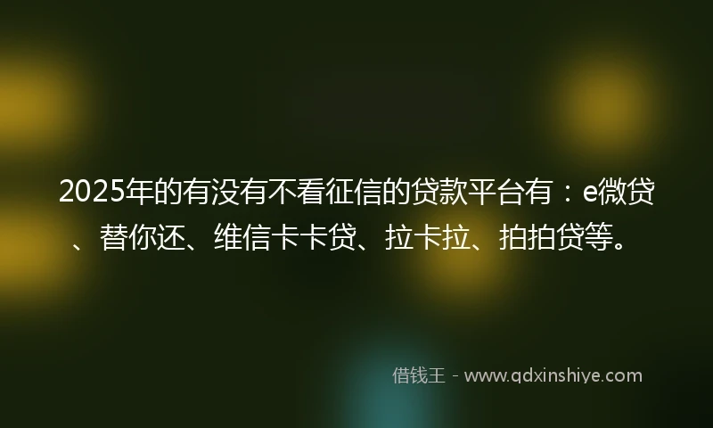 2025年的有没有不看征信的贷款平台有：e微贷、替你还、维信卡卡贷、拉卡拉、拍拍贷等。