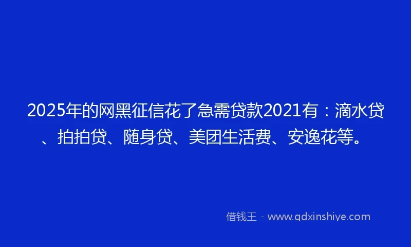 2025年的网黑征信花了急需贷款2021有：滴水贷、拍拍贷、随身贷、美团生活费、安逸花等。