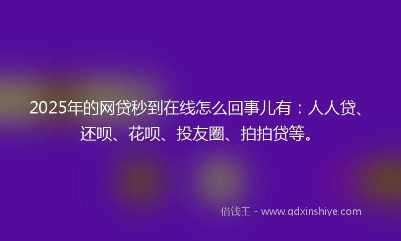 2025年的网贷秒到在线怎么回事儿有：人人贷、还呗、花呗、投友圈、拍拍贷等。