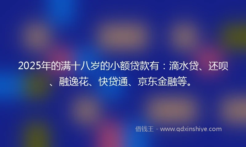 2025年的满十八岁的小额贷款有：滴水贷、还呗、融逸花、快贷通、京东金融等。