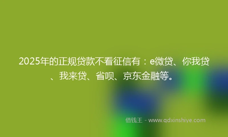 2025年的正规贷款不看征信有：e微贷、你我贷、我来贷、省呗、京东金融等。